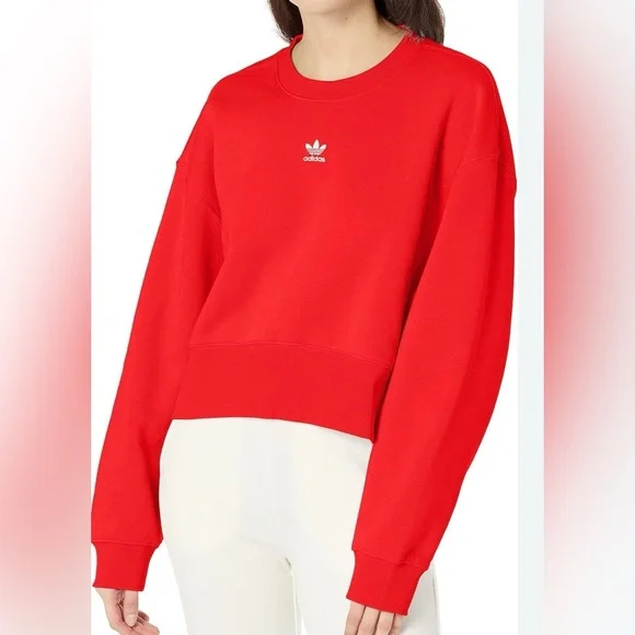 ✨Adidas Women's ESS CREW FL Red Sweatshirt Size L - Picture 1 of 11